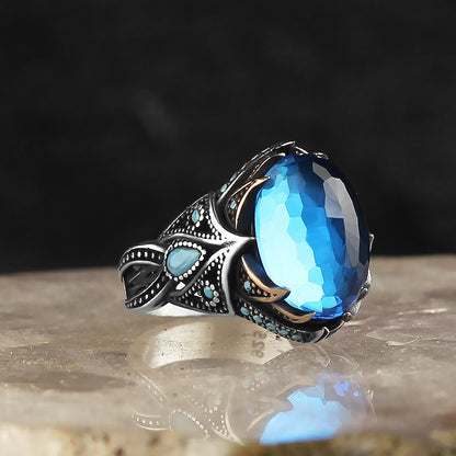 925 Sterling Silver Lapis Stone Handmade Pen Workmanship Men Ring