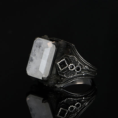 925 Sterling Silver Moon Stone Handmade Men Ring