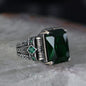 925 Sterling Silver Green Zircon Stone Handmade Square Men Ring