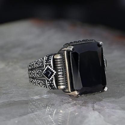 925 Sterling Silver Green Zircon Stone Handmade Square Men Ring