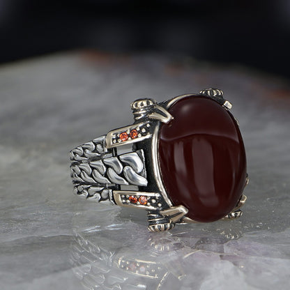 925 Sterling Silver Tiger Eye Stone Handmade Chain Link Men Ring