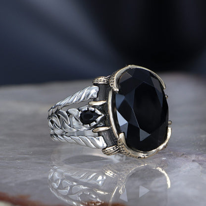 925 Sterling Silver Black Zircon Stone Chain Link Men Ring