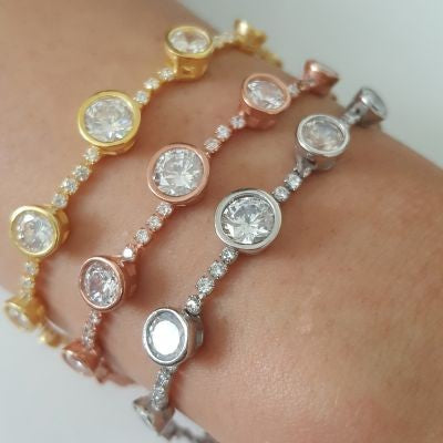 Gold Plated 925K Silver Tennis Cz Diamond Bracelet