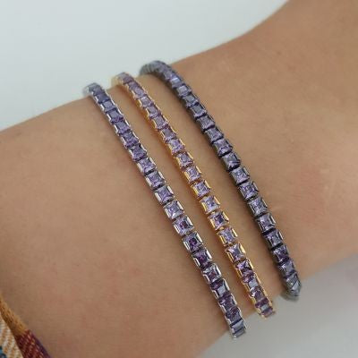 Gold Plated 925K Silver Tennis Purple Stone Baguette Bracelet