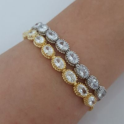 Gold Plated 925K Silver Tennis Cz Diamond Bracelet