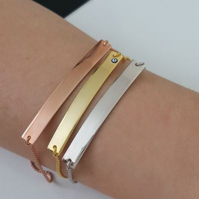 Gold Plated 925K Silver Bar Plate Personalized Bracelet