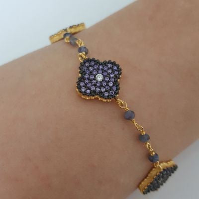 Gold Plated 925K Silver Tennis Cz Diamond Purple Stone Bracelet