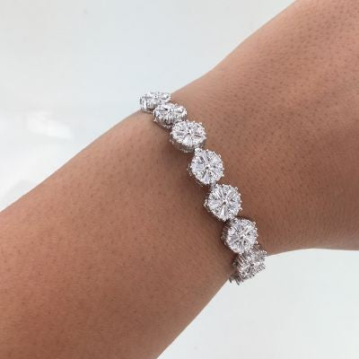 Gold Plated 925K Silver Tennis Cz Diamond Flower Bracelet