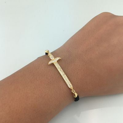 Gold Plated 925K Silver Tennis Cz Diamond Sword Bracelet