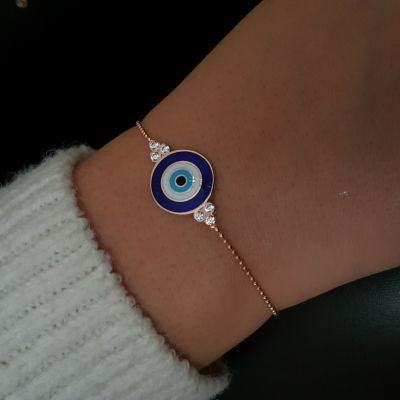 Gold Plated 925K Silver Tennis Cz Diamond Evil Eye Bracelet