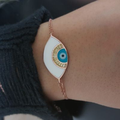 Gold Plated 925K Silver Tennis Cz Diamond Evil Eye Bracelet