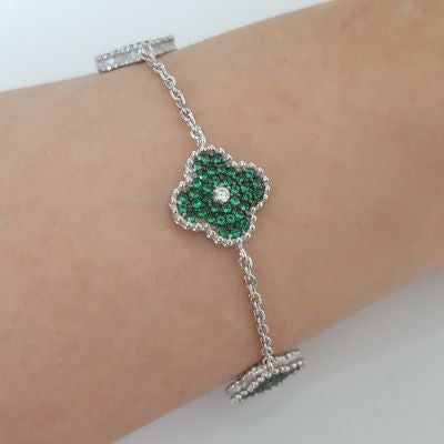 Gold Plated 925K Silver Tennis Cz Diamond Green Stone Bracelet