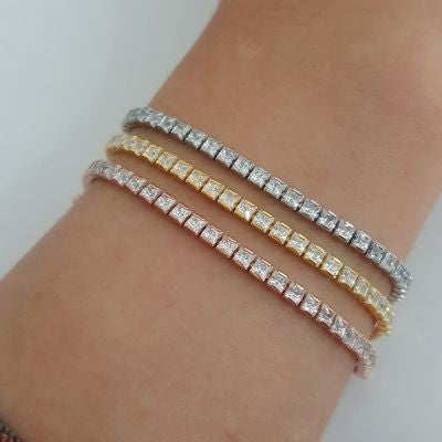 Gold Plated 925K Silver Tennis Cz Diamond Baguette Bracelet