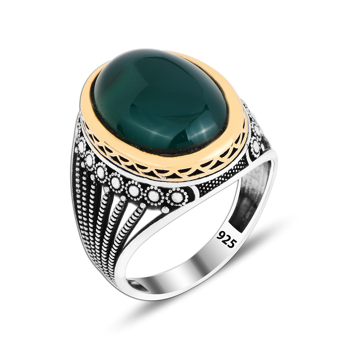 925 Silver  Emerald  Ring For Men