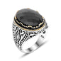 925 Silver Big Onyx Stone Ottoman Patterned Ring For Men