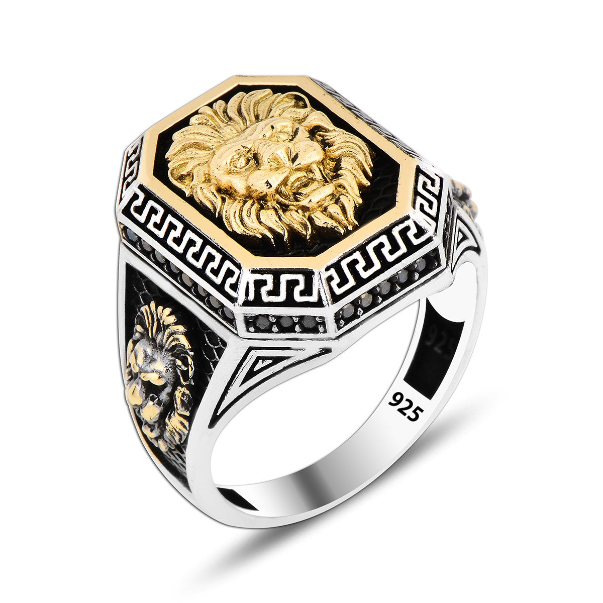 925 Silver Gold Lion Pattern Animal Ring For Men