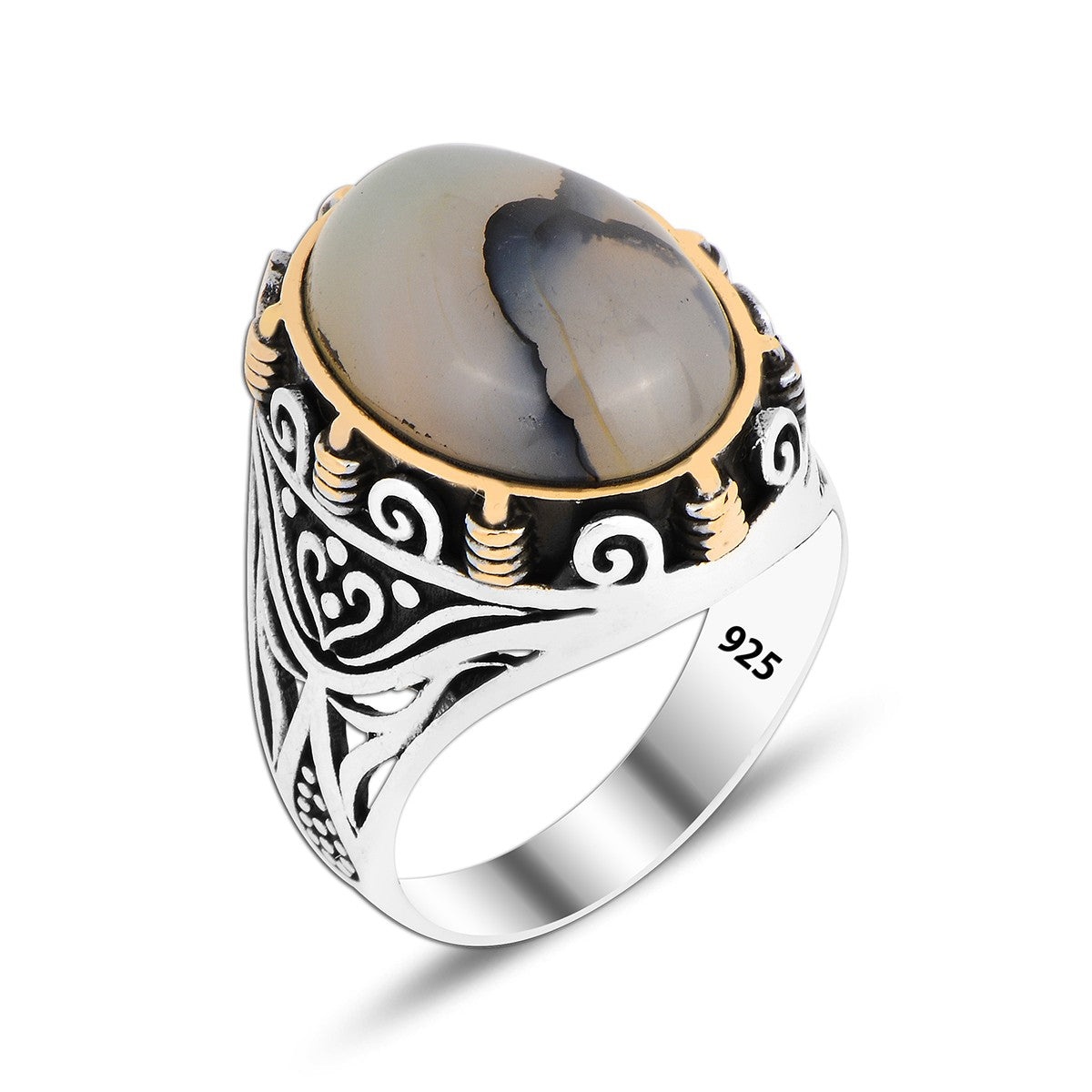 925 Silver Agate Ring For Men