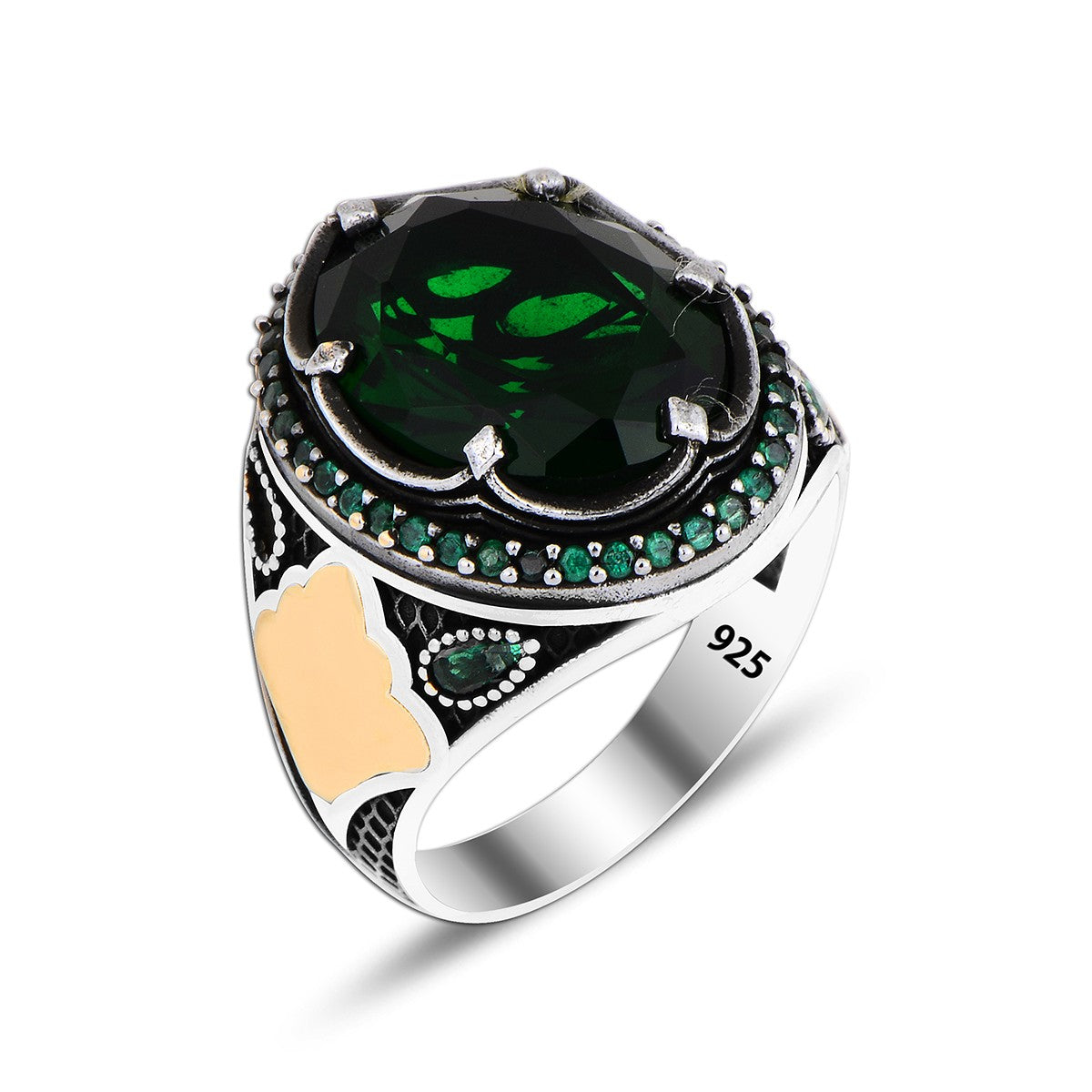 925 Silver Green Stone Ring For Men