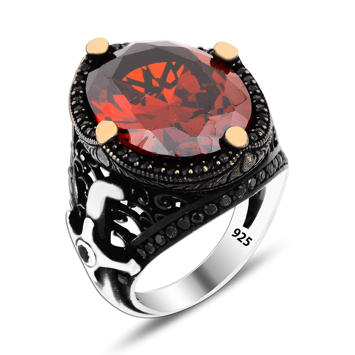 925 Silver Big Red  Zircon Ring For Men