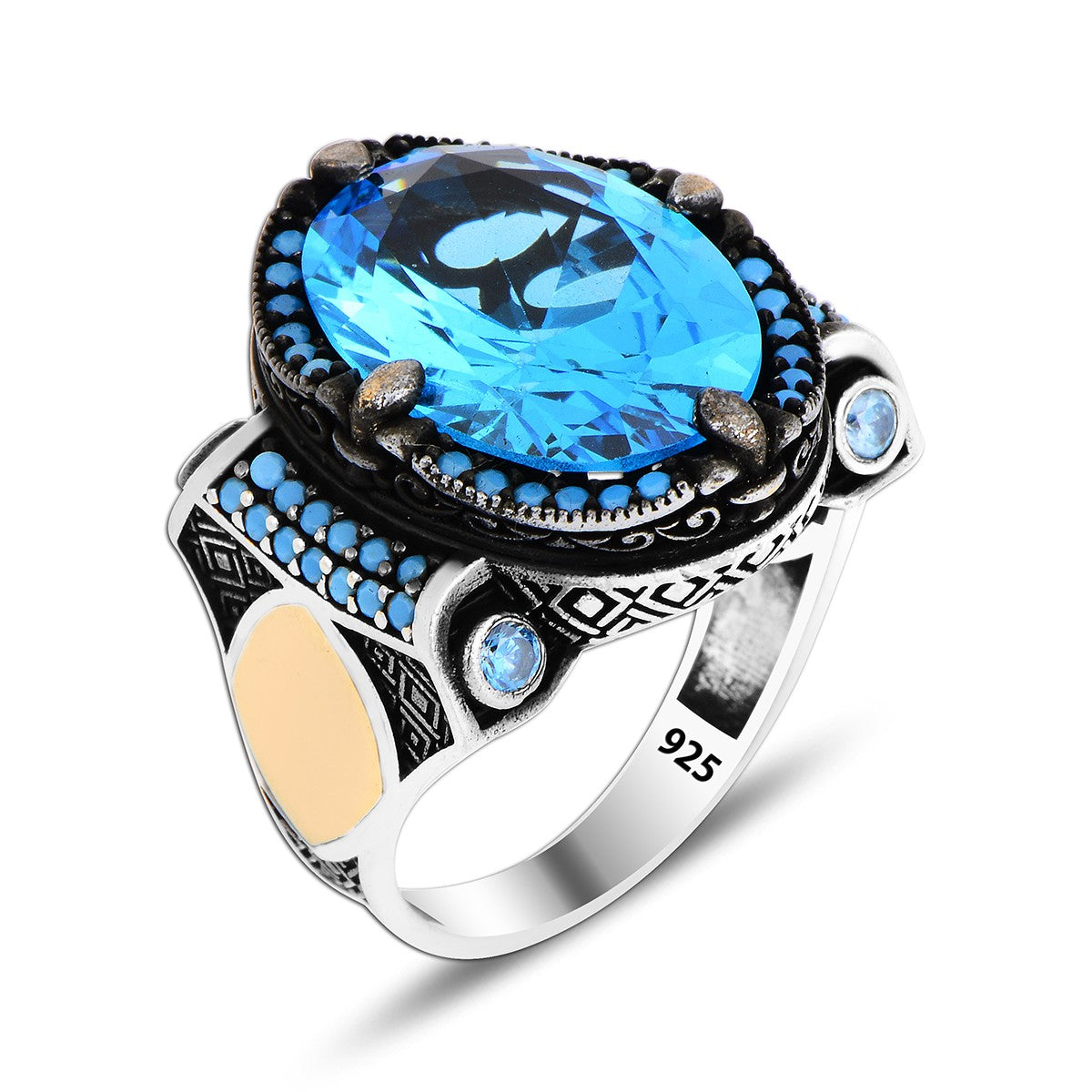 925 Silver Blue Stone  Ring For Men