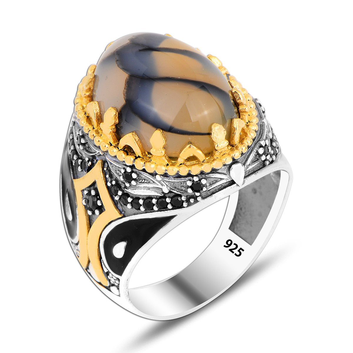 925 Silver Agate Ring For Men