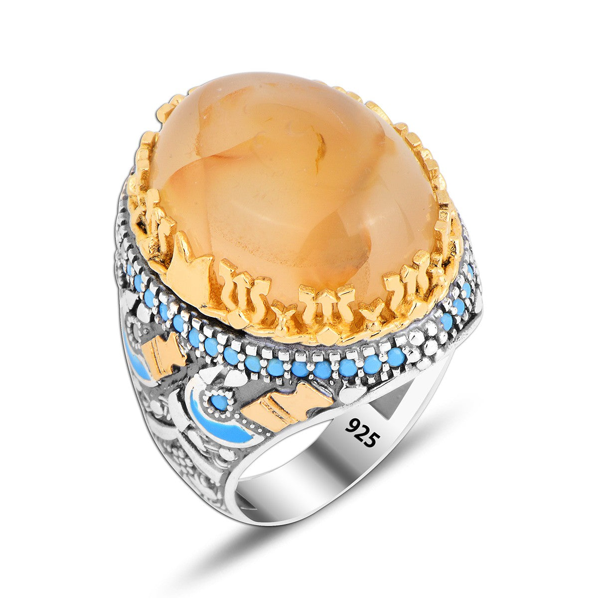 925 Silver Agate Ottoman Ring For Men