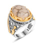 925 Silver Knife And Chain Patterned Agate Ring For Men