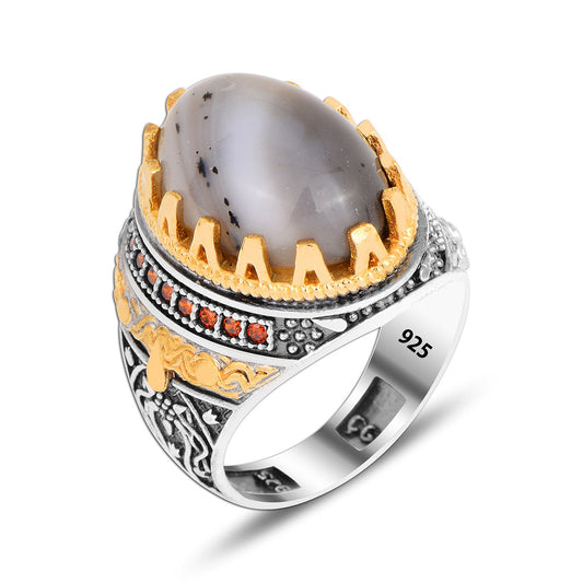 925 Silver Agate Ring For Men