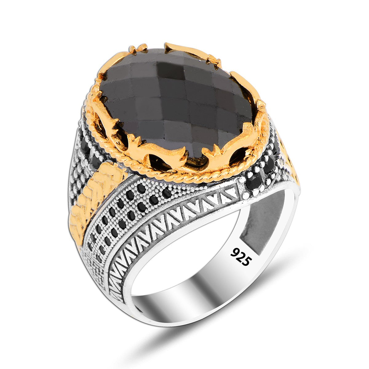 925 Silver Black Zircon Stone Ring For Men