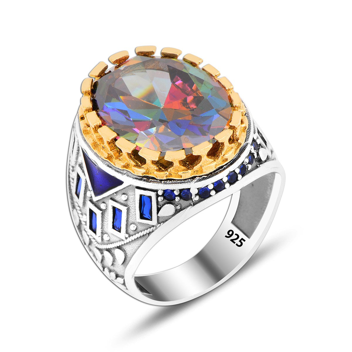 925 Silver  Mystic Topaz Ring For Men