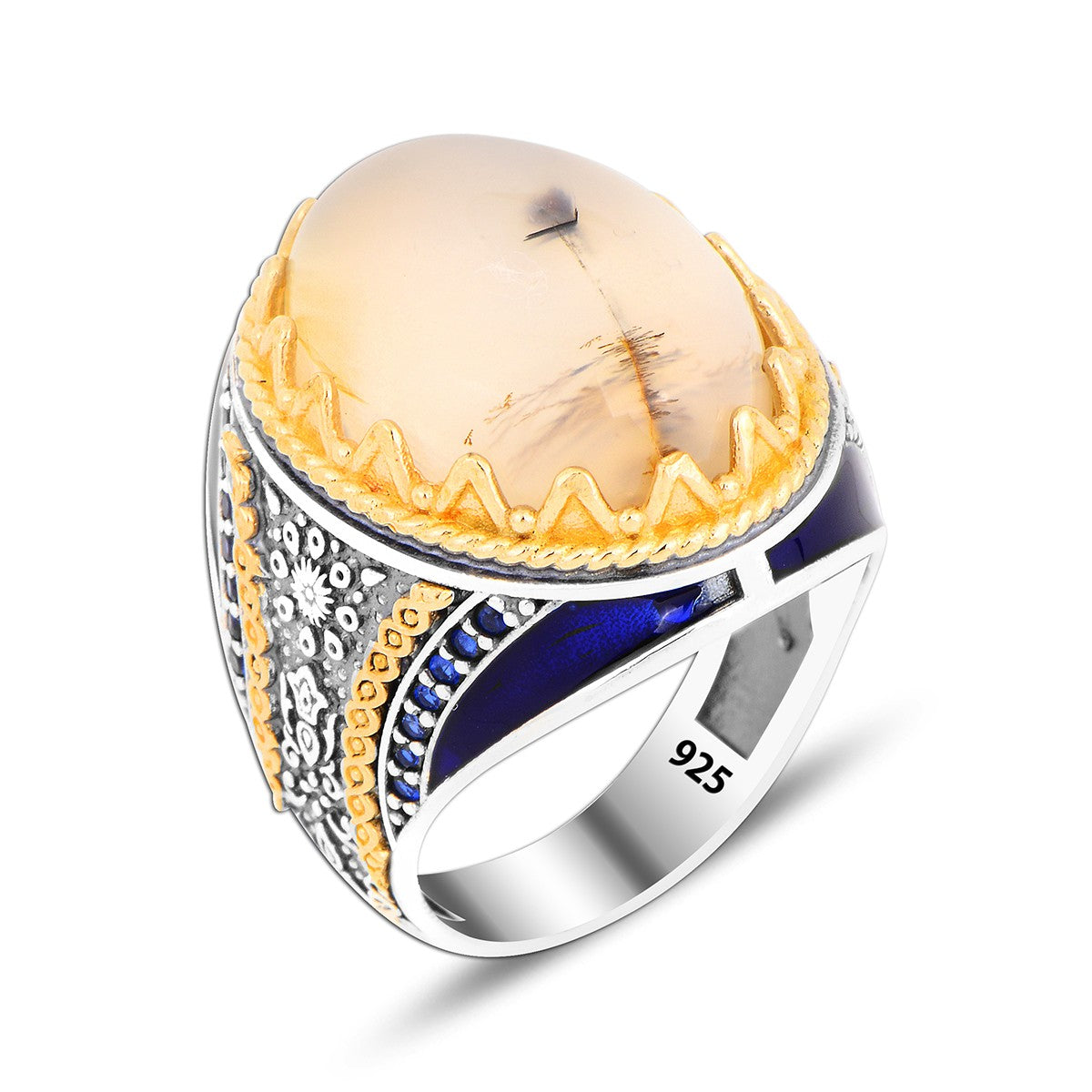 925 Silver Agate Ottoman Ring For Men