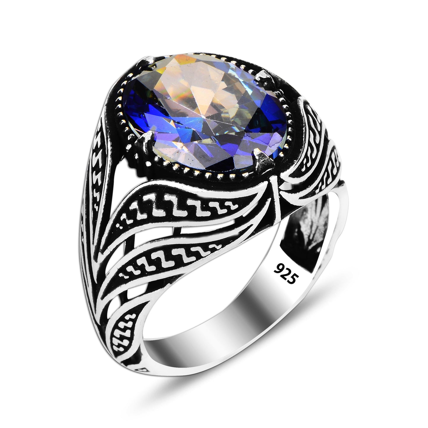 925 Silver Mystic Topaz Ring For Men