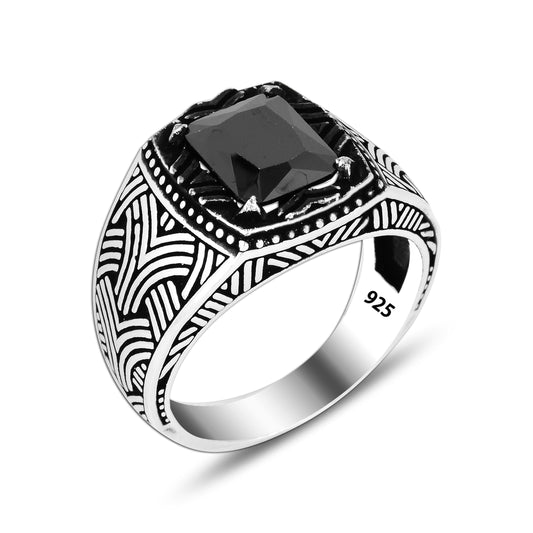 925 Silver Black Square Onyx Stone Ring For Men