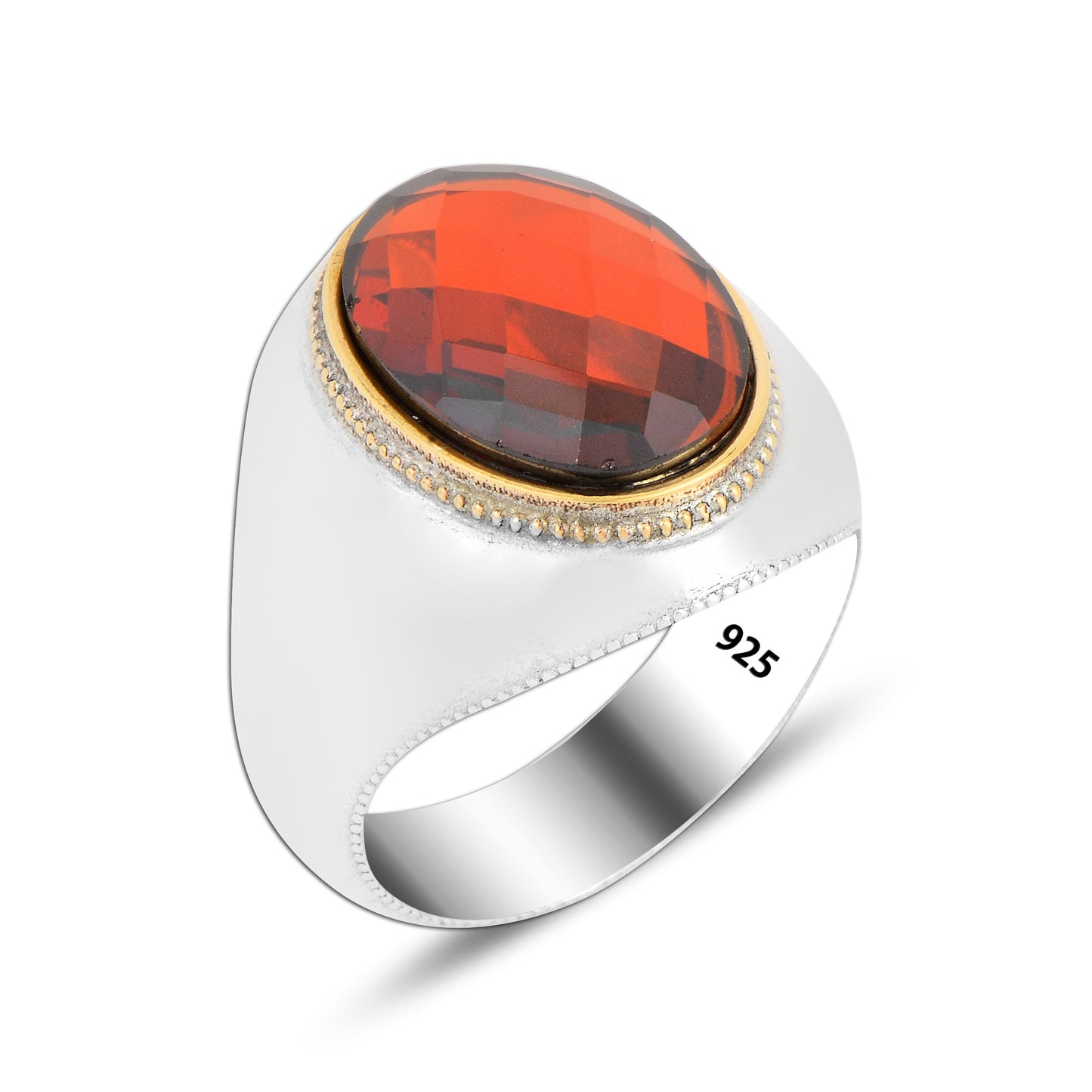 925 Silver  Red Stone Ring For Men