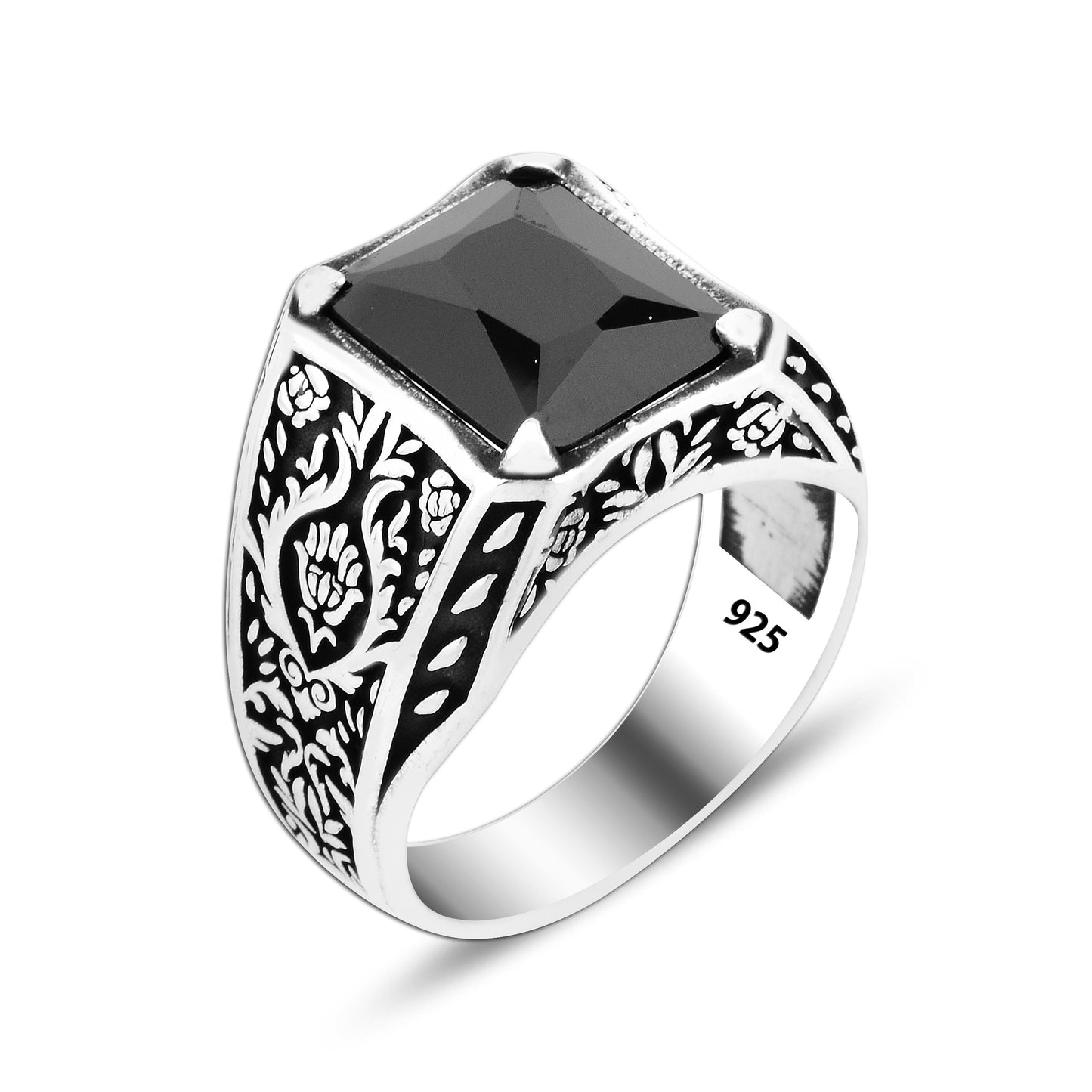 925 Silver Black Stone Ottoman Ring  For Men