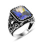 925 Silver Mystic Topaz Ottoman Ring For Men