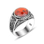 925 Silver  Red Stone Ottoman Ring For Men