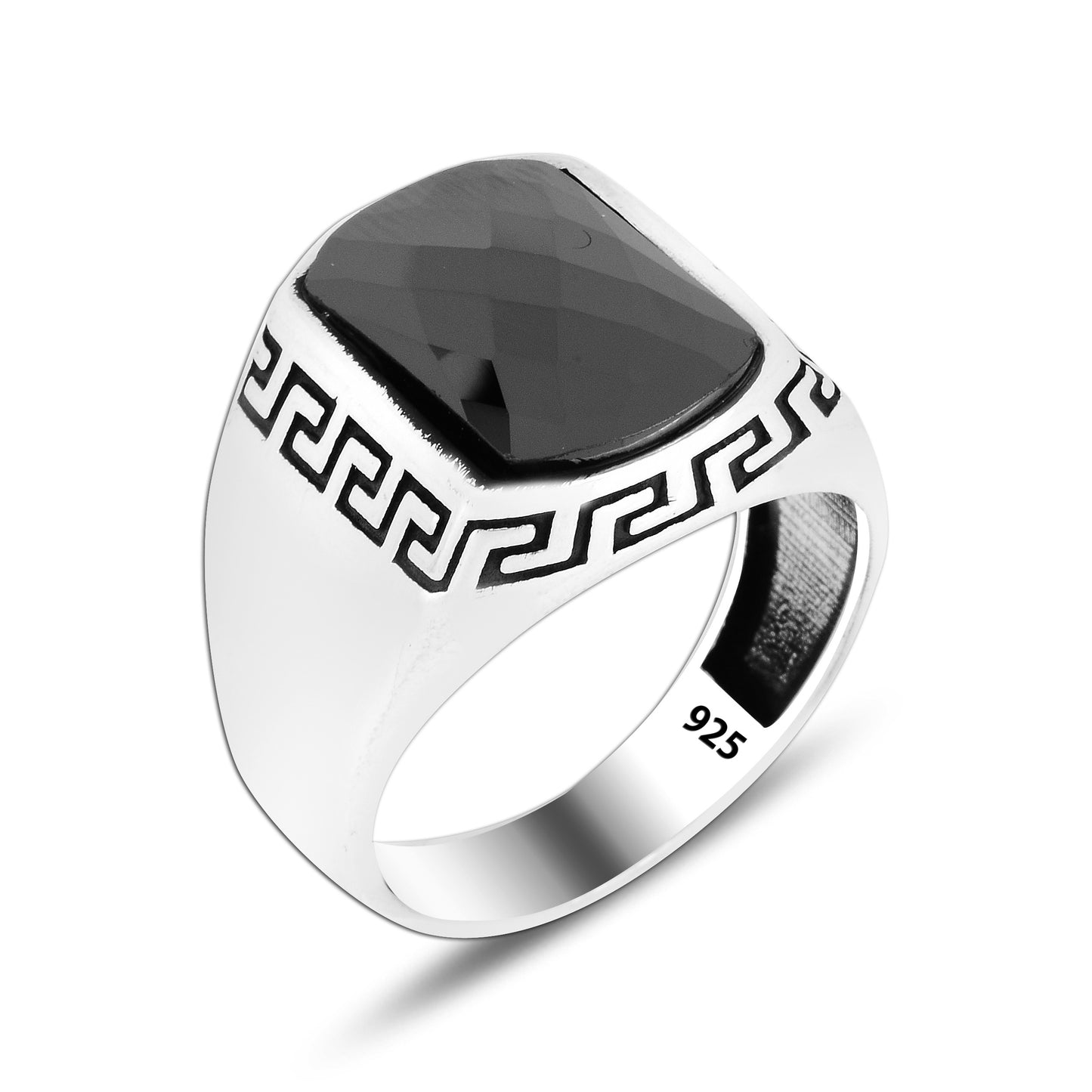 925 Silver Black Square Stone Ring For Men