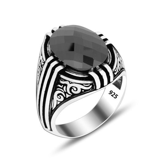 925 Silver Black Stone Ring For Men