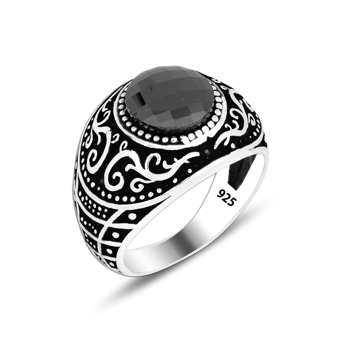 925 Silver Black Zircon Round Ring For Men