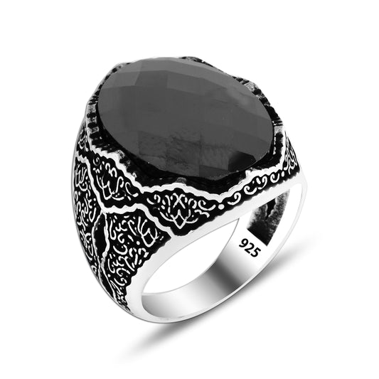 925 Silver Black Zircon Pattern Ring For Men