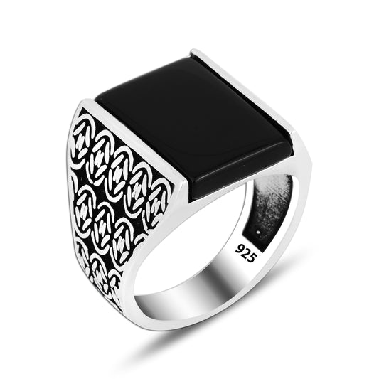 925 Silver Black Square Onyx Ring For Men