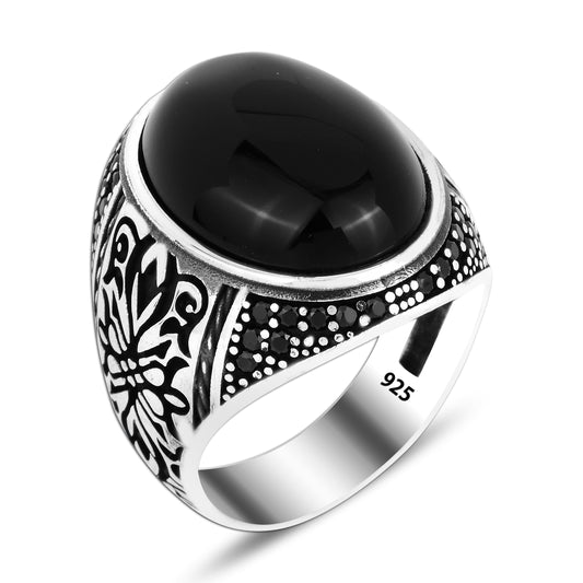 925 Silver Black Zircon Ring For Men