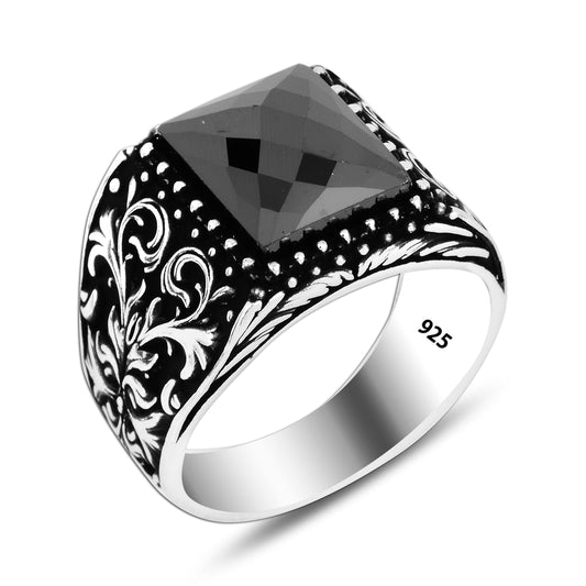 925 Silver Black Zircon Ring For Men