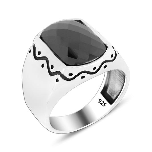 925 Silver Black Zircon Stone Ring For Men