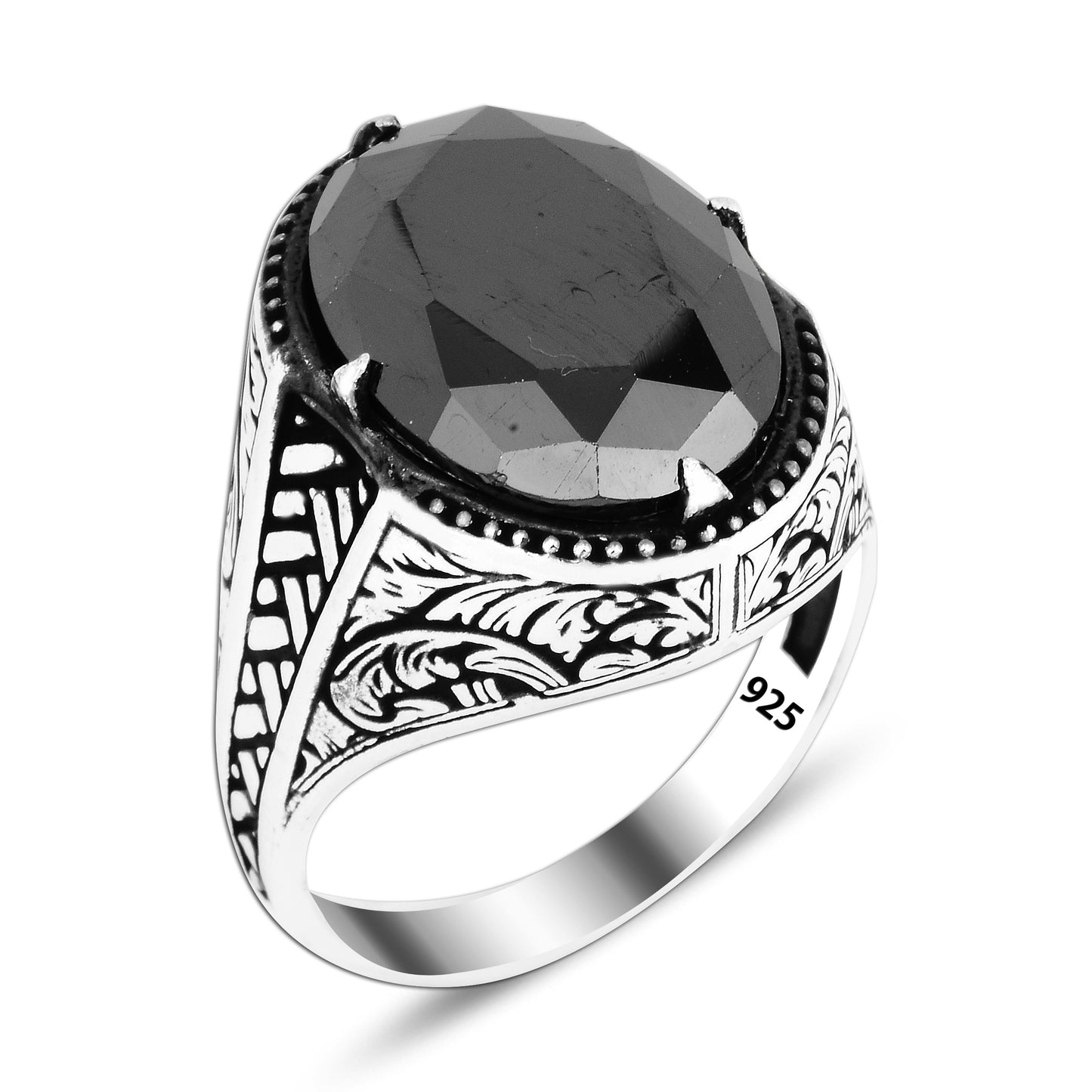 925 Silver Black Zircon Stone Ring For Men