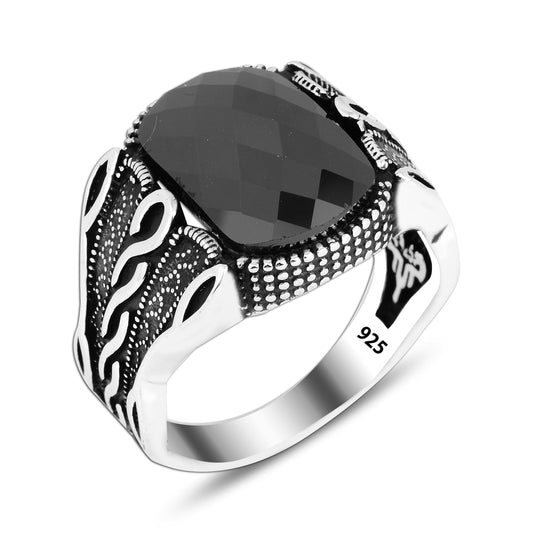 925 Silver Black Zircon Stone Ring For Men