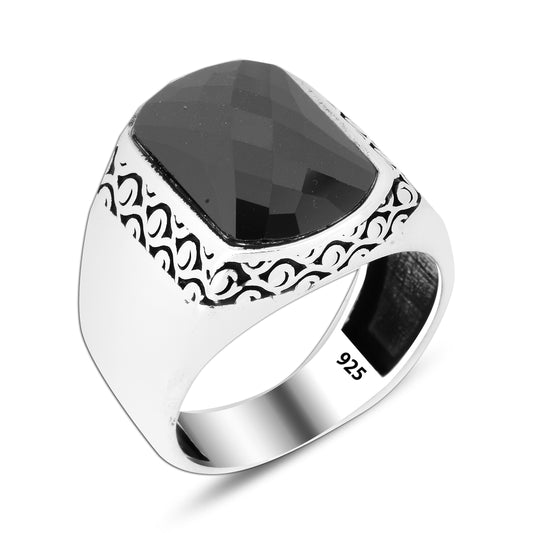 925 Silver Black Zircon Stone Ring For Men