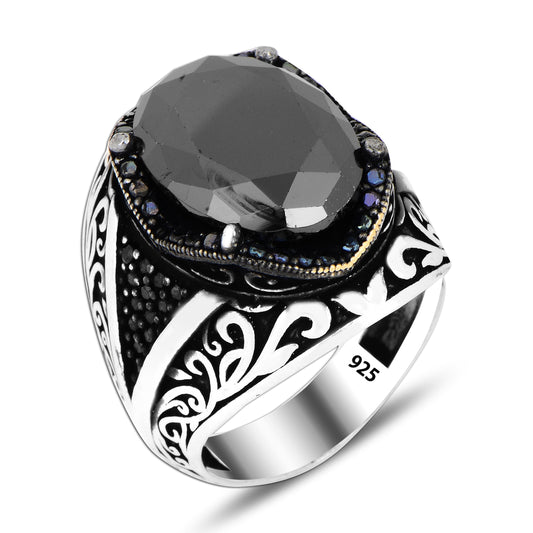 925 Silver Black Zircon Ring For Men