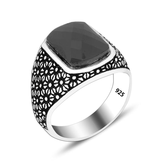 925 Silver Black Zircon Stone Ring For Men